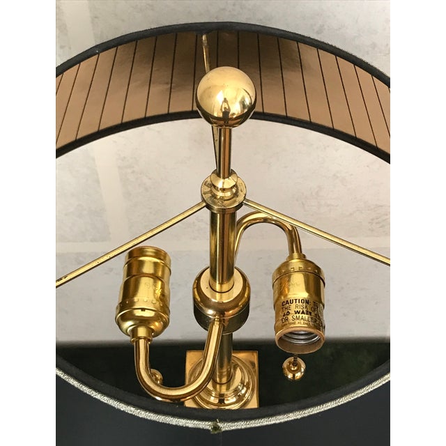 Stiffel Polished Brass and Black Marble Column Candlestick Lamp With Shade Chairish
