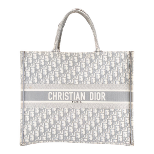 Christian Dior Book Medium Oblique Embroidery Gray Canvas Tote Bag