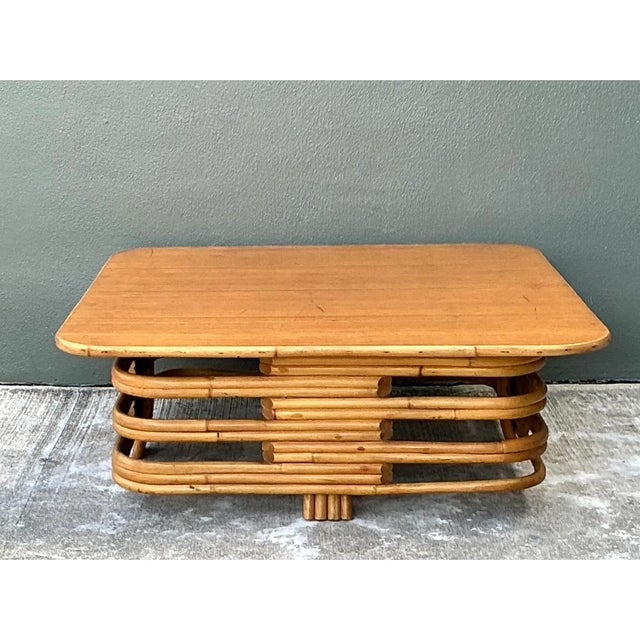 Vintage Stacked Rattan Coffee Table After Paul Frankl For Sale In West Palm - Image 6 of 12