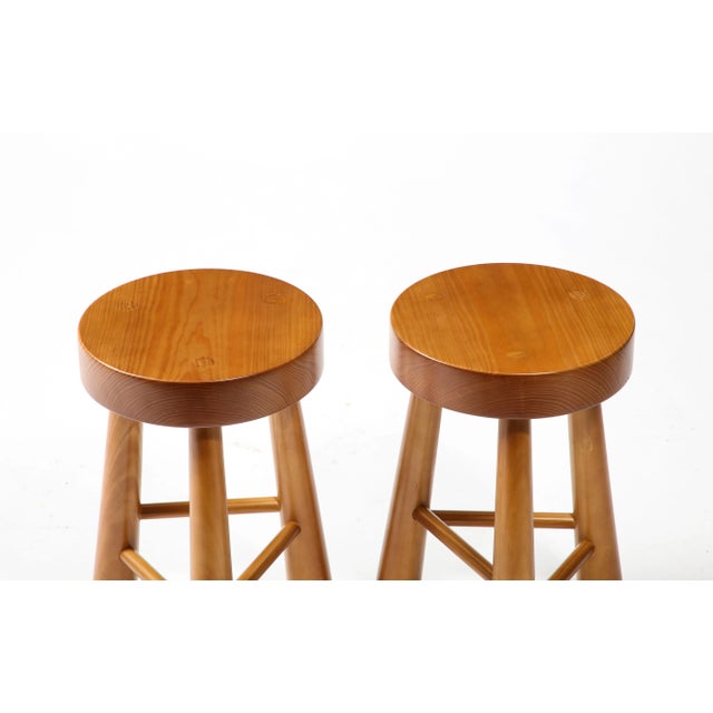 Wood Pair of Amarante Solid Pinewood Stools For Sale - Image 7 of 13