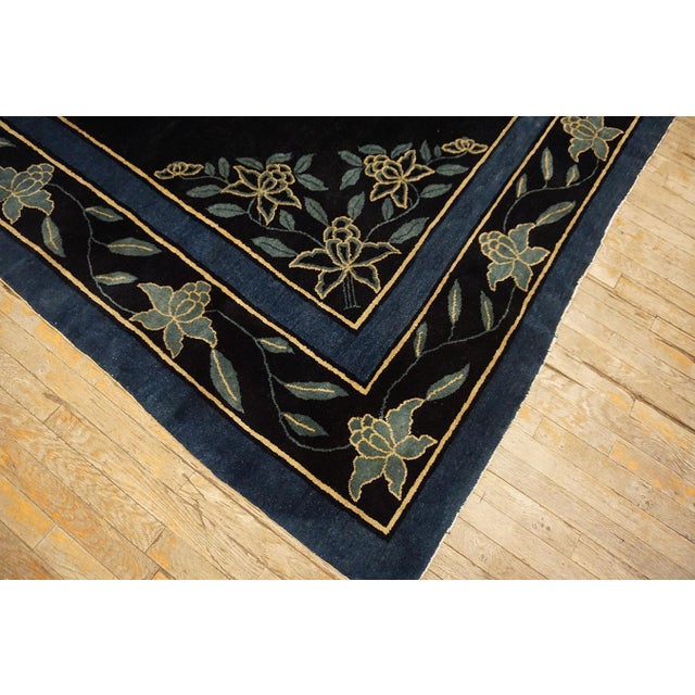 Splendid Navy Blue Color With Sky Blue Color Florid Design Antique Chinese Peking Rug For Sale - Image 9 of 12