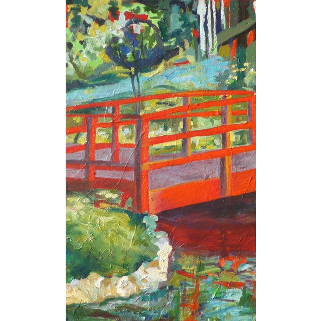 Japanese Framed Martha Holden"Japanese Bridge on the Lily Pond" Framed Contemporary Impressionist Oil Painting For Sale - Image 3 of 8