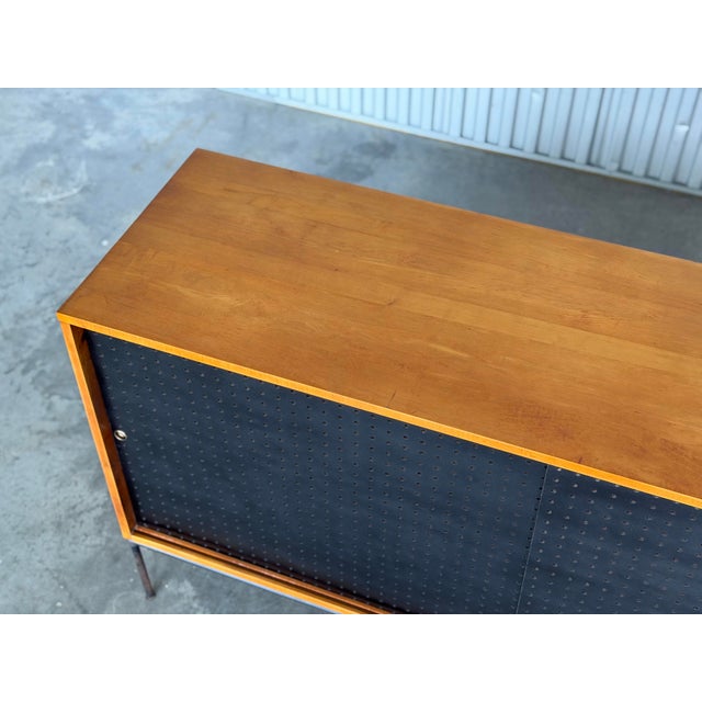 1950s Paul McCobb Planner Group - Model 1514 Iron Base Credenza - Black Sliding Doors For Sale - Image 9 of 12
