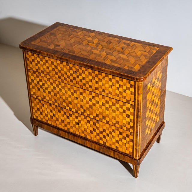 Biedermeier Biedermeier Chest of Drawers With Checkerboard Veneer Pattern, Germany, Circa 1830 For Sale - Image 3 of 10