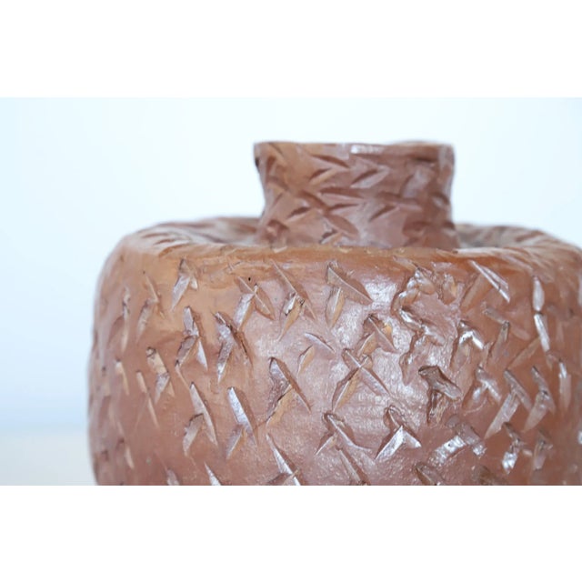 Mid-Century Modern 1970s Textured Ceramic Pot For Sale - Image 3 of 6