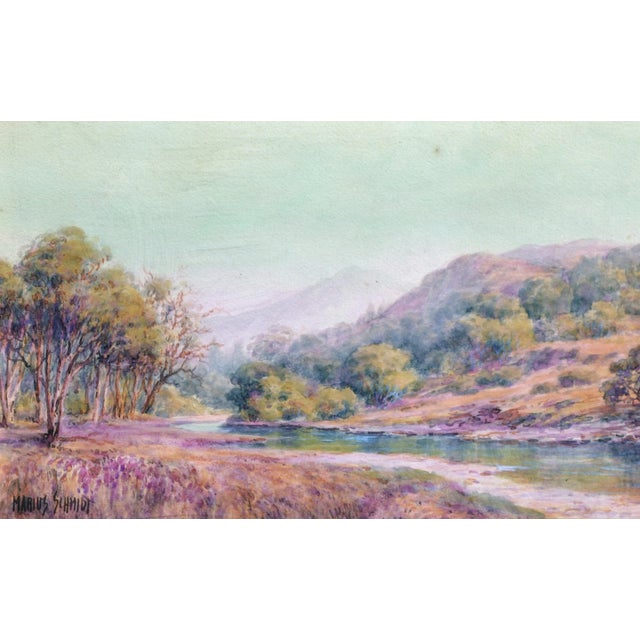 Beautiful early 20th century landscape of the Alameda River below Mt. Tamalpais by Marius Schmidt (American, 1863-1938)....