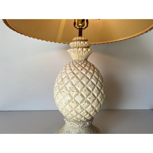 Hollywood Regency Tropical Palm Beach - Style White Plaster Pineapple Table Lamp/ Sold For Sale - Image 3 of 12