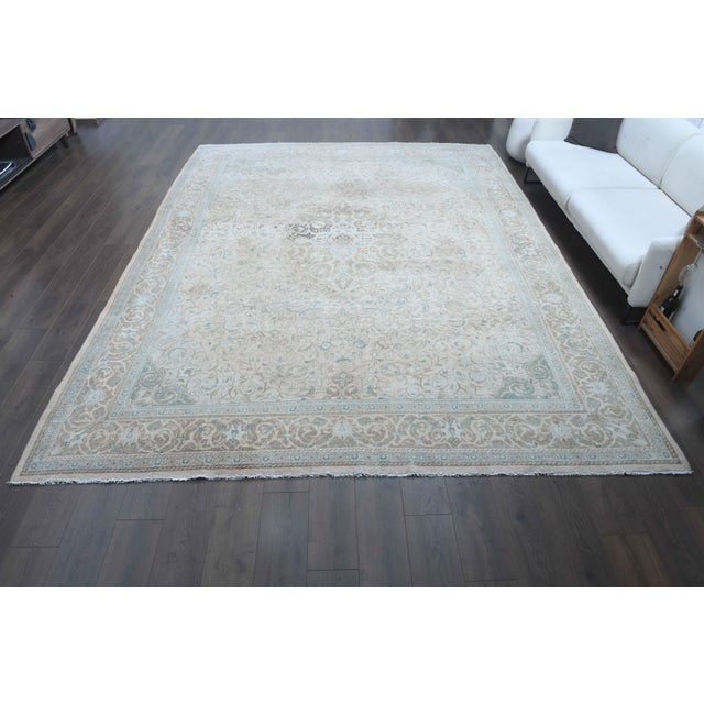 Persian 1970s Vintage Persian Handmade Wool Cotton Light Beige Area Rug For Sale - Image 3 of 11