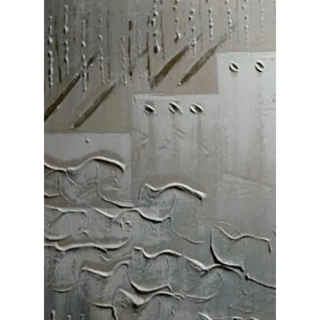 Vintage Lee Reynolds Postmodern Brutalist Industrial Textured Modern Neutral Gray New York City Oil on Canvas Cityscape Signed For Sale - Image 9 of 12