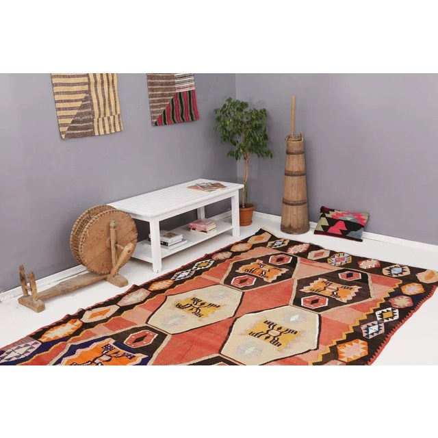 Mid 20th Century Vintage Turkish Kilim Rug For Sale In Los Angeles - Image 6 of 7