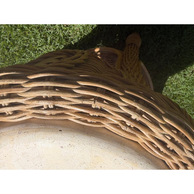 Vintage Sculptural Rattan Side Table With Tessellated Travertine Inlay For Sale - Image 14 of 15