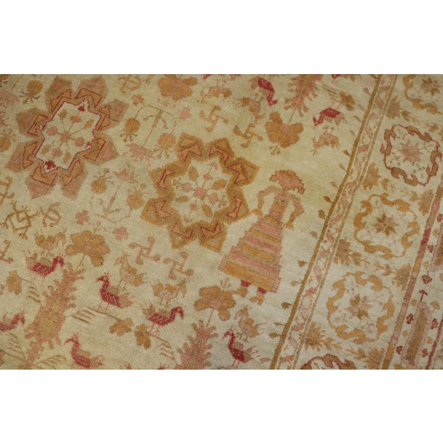 Antique Zabihi Collection Pictorial Ivory Oushak Rug - 9'2" x 15'2" For Sale - Image 11 of 12