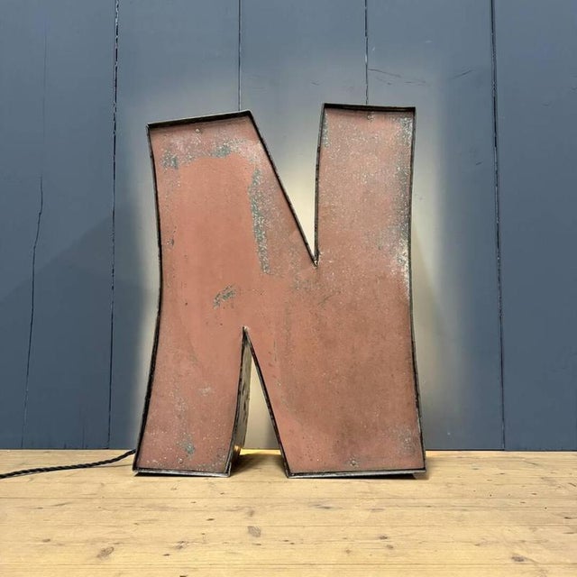 Metal Large Zinc Letter N with Lighting, America For Sale - Image 7 of 16