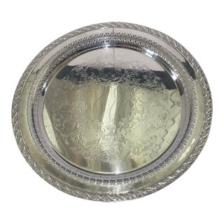 Vintage Ornate Wm. Rogers & Son "Spring Flower" Pierced Edge Silverplate Tray - 12" For Sale