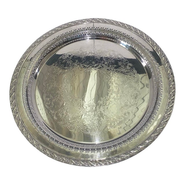 Vintage Ornate Wm. Rogers & Son "Spring Flower" Pierced Edge Silverplate Tray - 12" For Sale