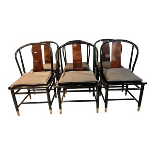 1980s Henredon Scene III Lacquer and Burl Dining Chairs - Set of 6 For Sale