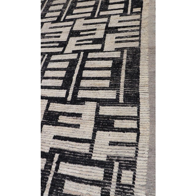 Sub-Geometric Afghan Abstract All-Over Modern Design in Ebony and Ivory 6'7 X 13'0 For Sale - Image 10 of 11