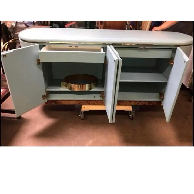 Mid 20th Century Faux Grasscloth “Pill” Credenza by Mastercraft For Sale - Image 5 of 5