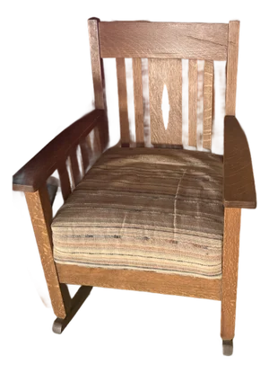 Solid Oak Mission Style Armchair – Antique Wood Rocking Chair