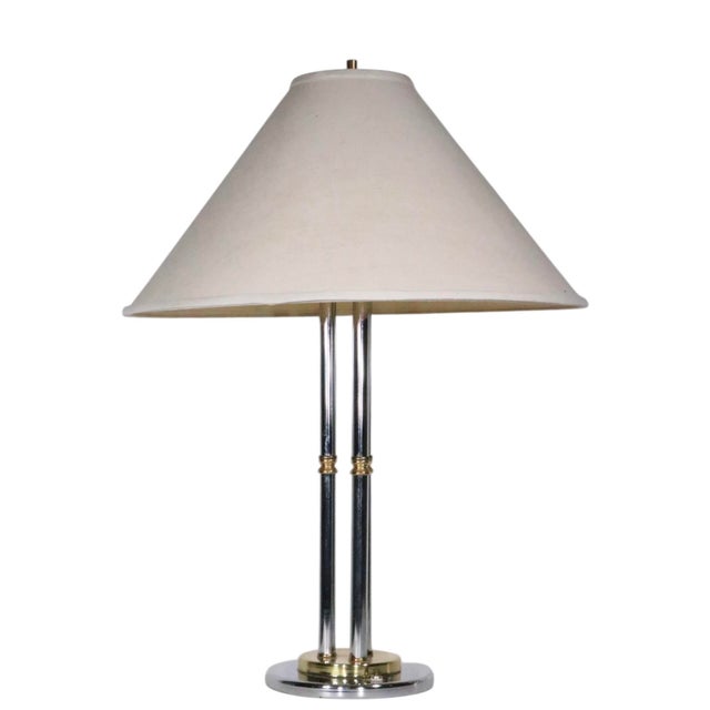 Late 20th Century Hollywood Regency Chrome and Brass Table Lamps - a Pair For Sale - Image 9 of 12