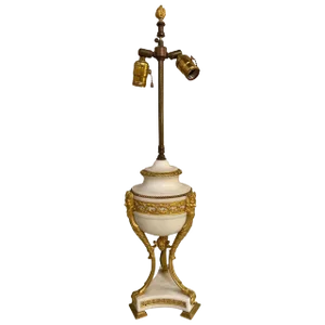 19th Century Marble and Bronze Table Lamp With Custom Shade, French
