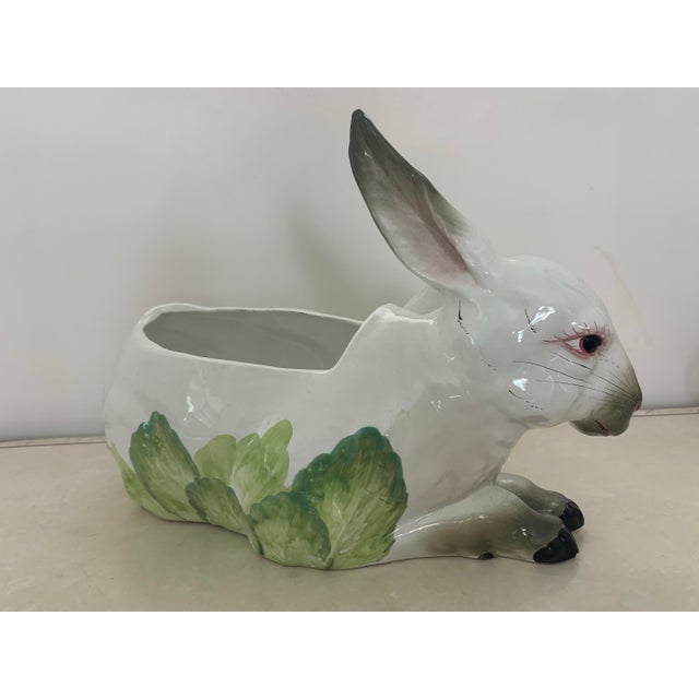 Ceramic 1980s Large Italian Ceramic Rabbit With Cabbage Planter Cachepot For Sale - Image 7 of 10