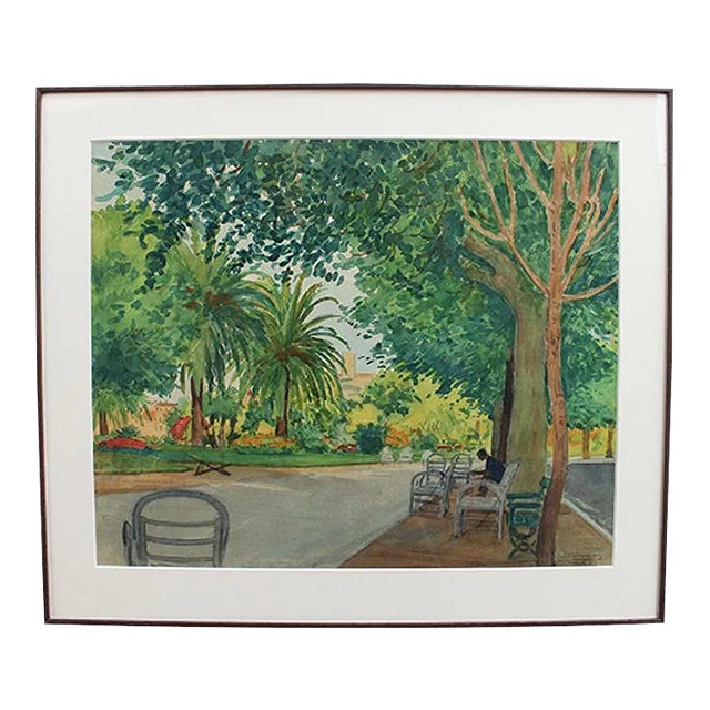 A View of the Park in Menton by Tony Minartz, 1930s For Sale