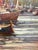 Gray Large Vintage Signed Harbor Scene Painting For Sale - Image 8 of 13