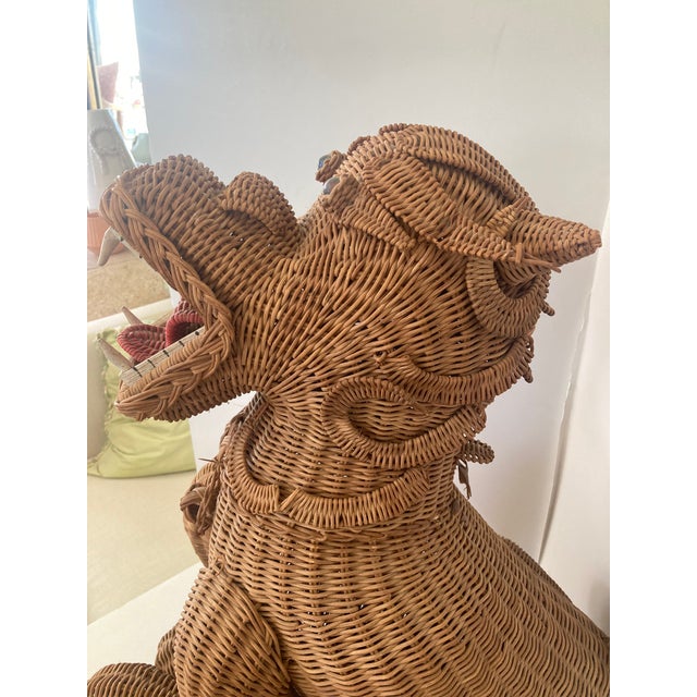 Boho Chic Large Wicker Foo Dog For Sale In Los Angeles - Image 6 of 11