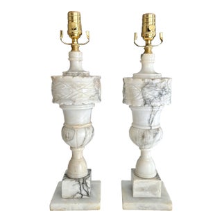 Pair Italian Neoclassic Urn Alabaster Table Lamps For Sale