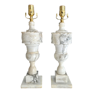 Pair Italian Neoclassic Urn Alabaster Table Lamps