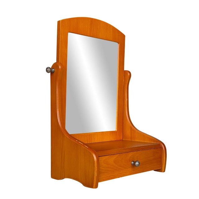 Vintage Farmhouse Maple Dresser Vanity Cheval Mirror W/ Drawer by