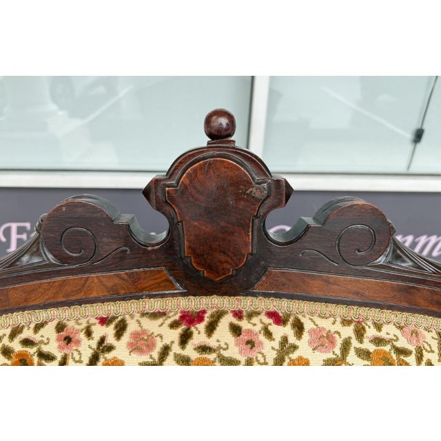 Antique Eastlake Walnut Settee With Floral Upholstery For Sale - Image 12 of 15