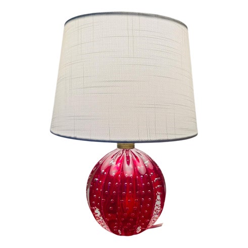 Vintage Cherry Red Murano Glass Table Lamp For Sale