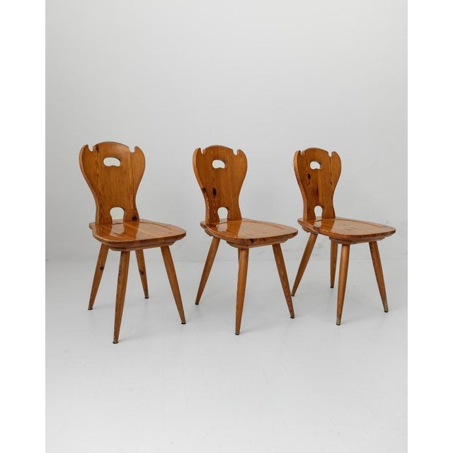 Rustic Vintage Folk Style Wooden Farmhouse Chairs, 1960s, Set of 3 For Sale - Image 3 of 12