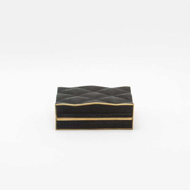 2020s Set of 3 Quilted Boxes in Black Shagreen With Bronze Patina Brass by Kifu Paris For Sale - Image 5 of 8