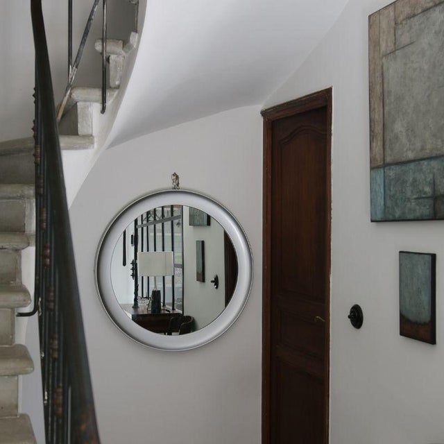 Gray Circular Brushed Metal Mirror attributed to Sergio Mazza for Artemide, Italy, 1960s-1970s For Sale - Image 8 of 14