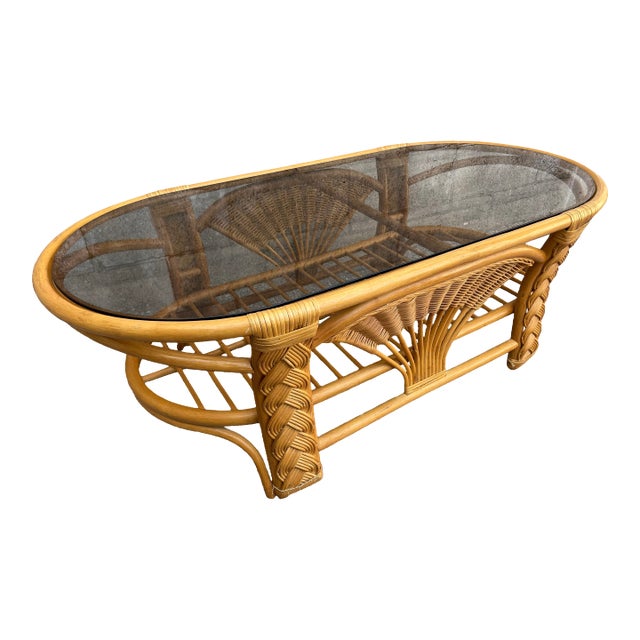 Coastal Style Braided Rattan and Wicker Coffee Table. Circa 1980s For Sale