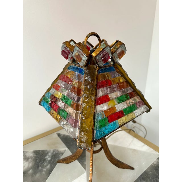 Pair of Hammered Glass Gilt Wrought Iron Lamps by Longobard, Italy, 1970s For Sale - Image 9 of 13