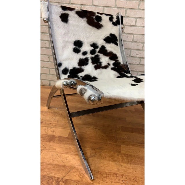 Mid Century Modern Antonio Citterio Style ”Timeless” Lounge Scissor Chairs, Newly Reupholstered in Cowhide - Pair For Sale - Image 9 of 12