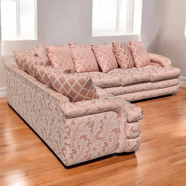 1980s Postmodern Pink Floral Curved Sectional Sofa For Sale - Image 9 of 18