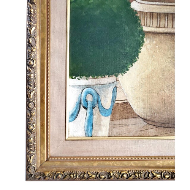 Gold Painting Trompe l'Oeil Roman Columns Boxwood Topiaries For Sale - Image 8 of 14