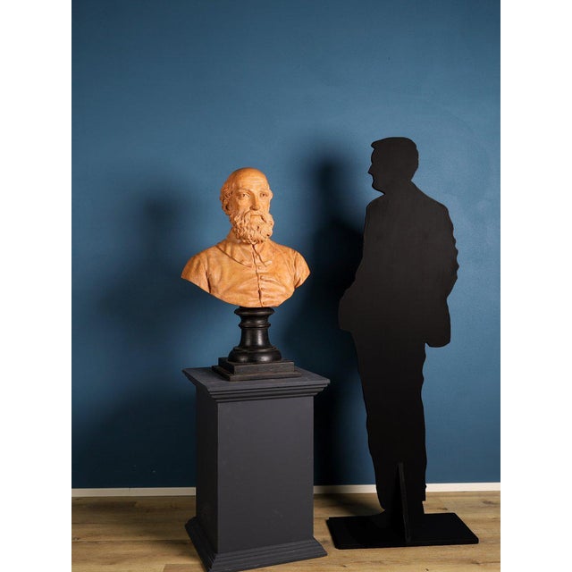Terracotta bust of the architect Andrea Palladio, a leading figure of the Italian Renaissance, portrayed here with a full...