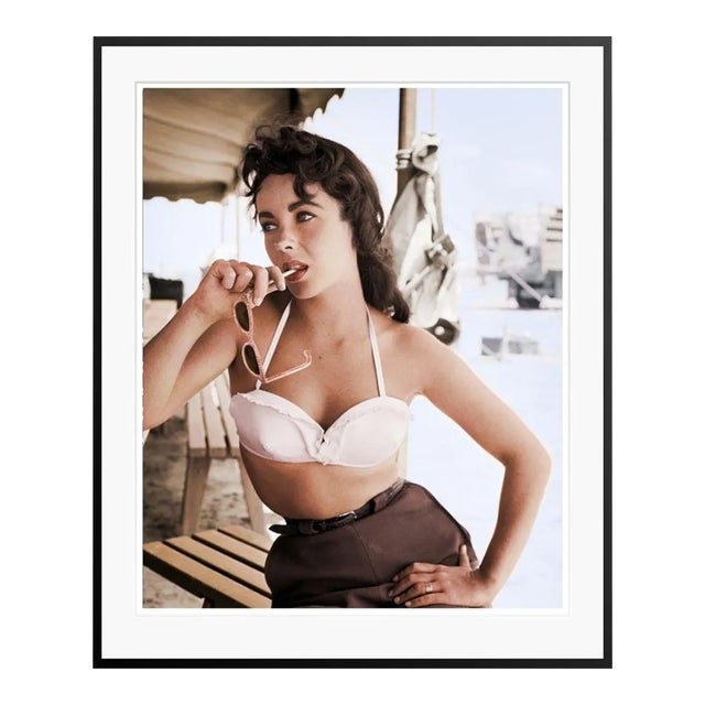 Elizabeth Taylor With Sunglasses for "Giant" Black Framed Archival Pigment Print For Sale