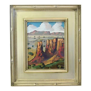 William Hawkins Southwest Landscape Oil Painting Including the Antiqued Silver Gilt Wood Frame