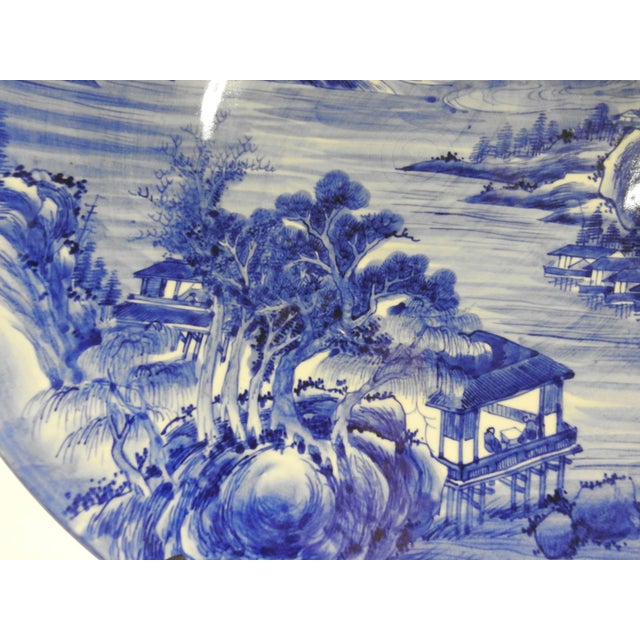 Early 20th Century Large Hand-Painted Blue and White Chinese Plate For Sale - Image 4 of 11