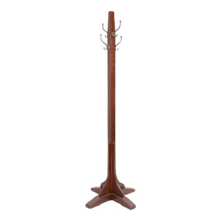 Arts & Crafts Oak Coat Tree Rack Iron Double Hooks For Sale
