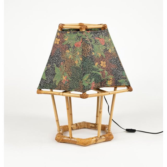 1970s Midcentury Modern Table Lamp in Rattan and Bamboo, 1970s For Sale - Image 5 of 15