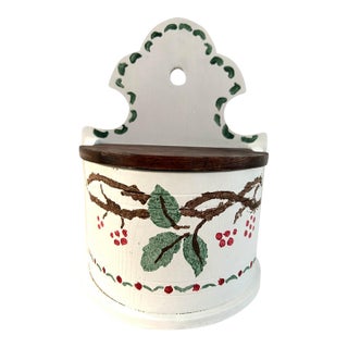 Vintage French Country Hand-Painted Hanging Salt Box For Sale