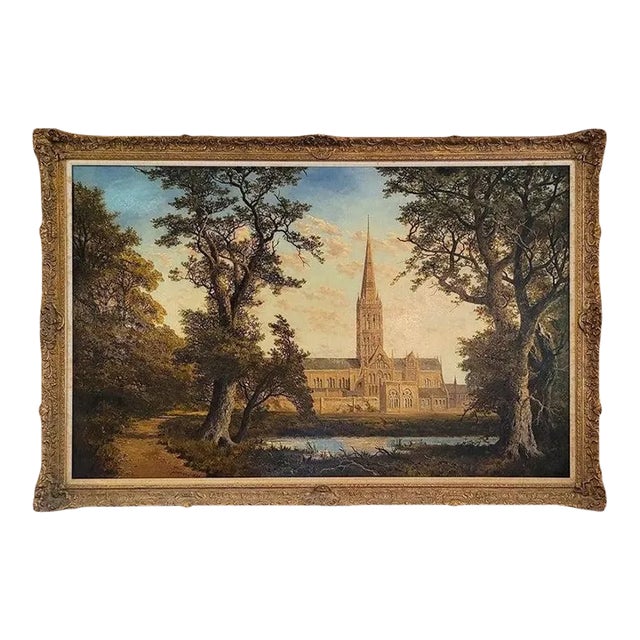 ‘Salisbury Cathedral’ Oil on Canvas by Edmund John Neimann 1876 For Sale
